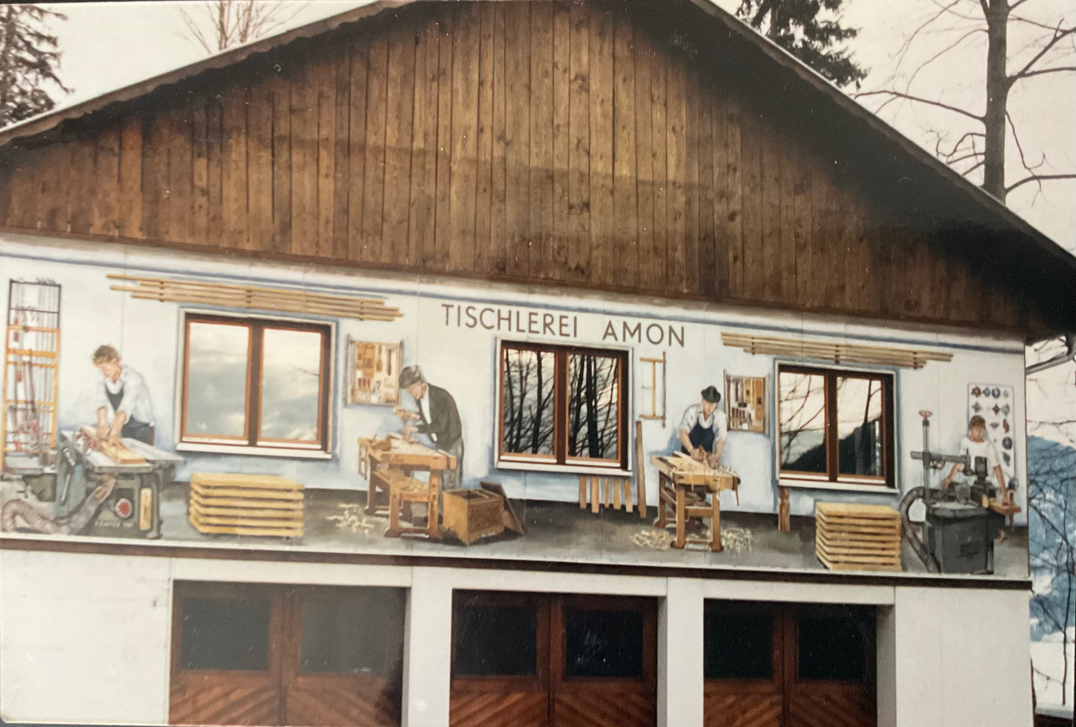 Carpentry shop with a mural depicting its interior